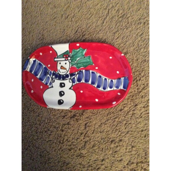 INVENTORY REDUCTION SALE. Hand Painted La Musa Snowman Plate B29 - Picture 1 of 3